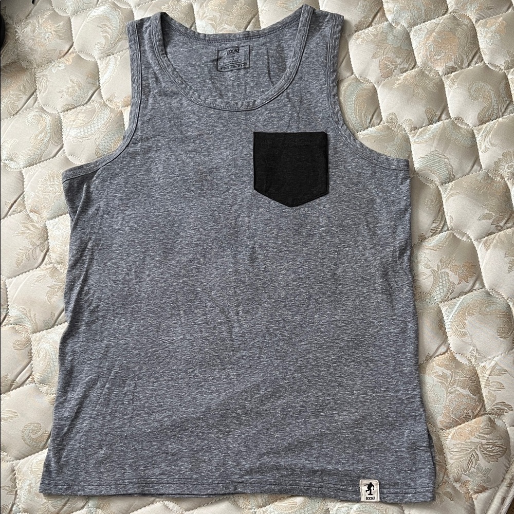 Men's Gray Tank Top with Black Pocket